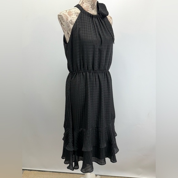 ANN TAYLOR FACTORY Black on black gingham print halter Midi Dress size M - Picture 6 of 13